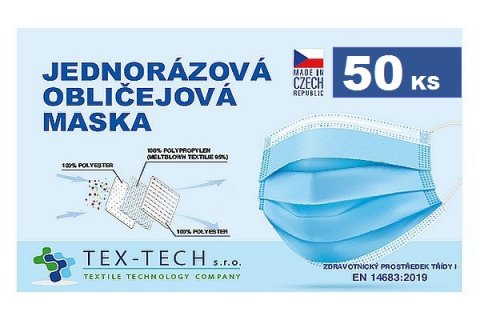 Rouška 50ks jednorázová zdravotnická TEX-TECH český výrobek